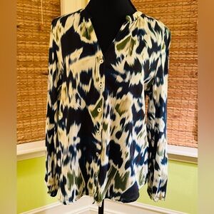 Liverpool Green Navy and White Abstract Button-Down Top